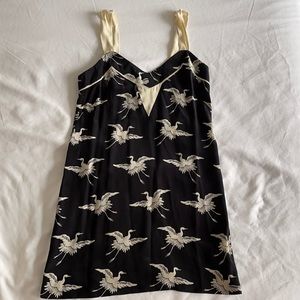French connect silk dress with cranes size 4 navy
